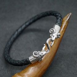 ram bracelet, sterling silver and leather, animal lover gift, unique jewelry, made to order