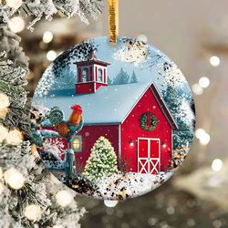 christmas barn western ornament