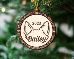 custom dog ears christmas ornament, custom dog memorial ornament, dog portrait ears ornament