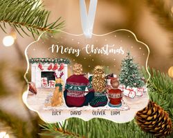 custom family christmas ornament, family with dogs ornament, couple with dogs ornament