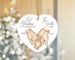 custom family of three ornament, first christmas as a family of three, custom family ornament