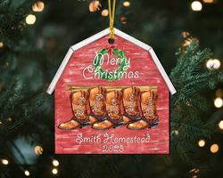 custom family ornament, custom cowboy boots family ornament, cowboy western family ornament