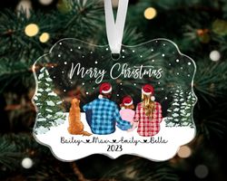 custom family with pets ornament, family christmas ornament, custom dog ornament