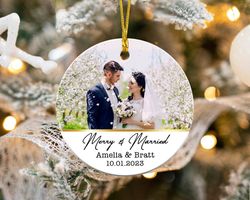 merry and married ornament, custom photo wedding ornament, first christmas as mr and mrs