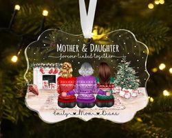 mom daughter christmas ornament, mother daughter forever linked together, mother and daughter ornament