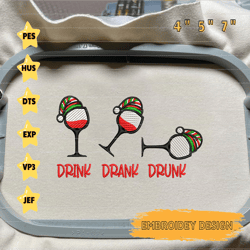 drink drank drunk embroidery, wine glass embroidery designs, christmas embroidery designs, wine embroidery designs