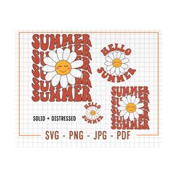 hello summer svg png, retro smile daisy sublimation, aesthetic ocean svg, retro front and back design, distressed groovy