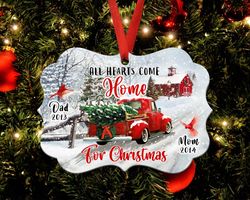 xmas red truck aluminum ornament, all hearts come home for christmas, christmas ornament 2023