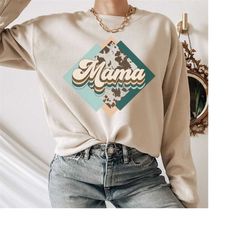 western cow hide mama sweatshirt, western country shirts, cowhide mama shirt, fall shirts for women, southern mama sweat