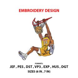 nba shaquille o'neal basketball embroidery design pattern