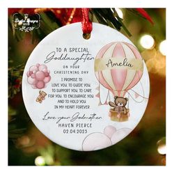 personalized baptism ornament 2023, teddy bear balloon ceramic ornament, baptism gifts for girls from godfather, baby ba