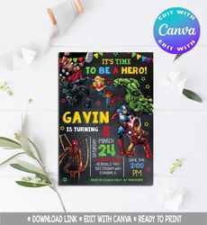 avengers superhero invitation, avengers invitation, avengers birthday invitation, avengers invites, avengers party