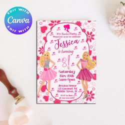 barbie invitation, barbie birthday invitation, barbie birthday party invitation, barbie party invitation, barbie invites