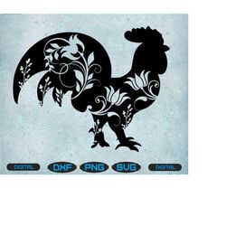 rooster svg,  floral chicken svg