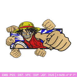 luffy punch embroidery design, one piece embroidery, embroidery file, anime design, anime shirt, digital download