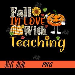 fall in love with teaching png, fall teacher thanksgiving png, retro teacher fall png