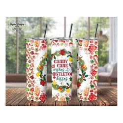 christmas candy cane png 20 oz tumbler sublimation design, candy cane wishes skinny tumbler wrap, christmas mistletoe pn