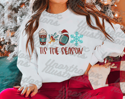 tis the season embroidery designs, christmas embroidery designs, christmas latte embroidery, hand drawn embroidery designs