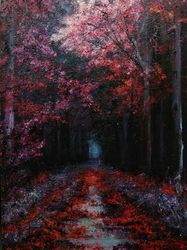 "red park" original acrylic hand painted art on canvas