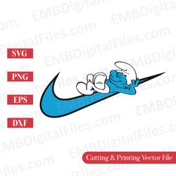 nike swoosh sleeping smurf cartoon character svg for cricut