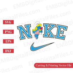 nike swoosh smurfette in love cartoon character svg for cricut