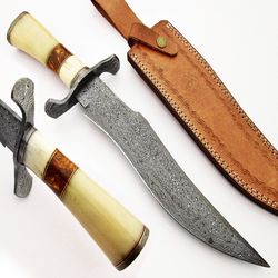 top quality damascus steel hunting bowie knife, best gift for men, gift for a friend, camping knife, gift for him