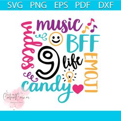 9 year old birthday girl svg, 9 svg, music svg, birthday girl svg, svg, dxf, girl party shirt, shirt svg, cut file, birt