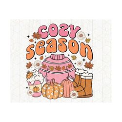 cozy season png, digital download, sublimation, sublimate fall, autumn, pumpkin, spice, leaves, cute, retro