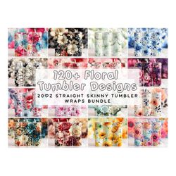 Seamless Watercolor Floral Tumbler Wrap Designs,  20oz Sublimation Tumbler Designs, Skinny Tumbler, Digital PNG, Straigh