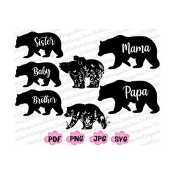 bear family bundle png svg,baby brother sister mama papa bear svg,mama bear silhouette, papa bear svg, family matching,