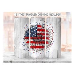 4th of july sunflower 20 oz tumbler wrap design, patriotic sunflower tumbler wrap png, digital download