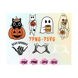 halloween bundle png svg, pumpkin png, halloween cat png, floral ghost, skeleton heart, cute ghost svg, stay spooky png,