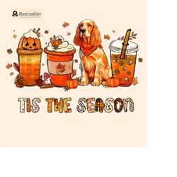 tis the season PNG football latte leaves Cocker Spaniel dog Hello Pumpkin Fall Y All Vibes coffee Love Thanksgiving Fami