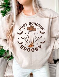 Boot Scootin Spooky Crewneck Sweatshirt, Halloween Sweatshirt, Stay Spooky Ghost T-shirt, Halloween Ghost Crewneck Sweat