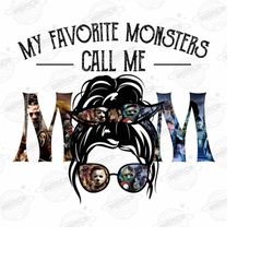 my favorite monsters call me mom messy bun happy halloween png, retro halloween mom png, retro halloween png, mom sublim