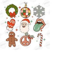 groovy christmas elements png, retro christmas png, santa claus png, christmas sublimation design, christmas clipart, su