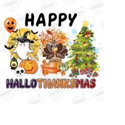 happy hallothanksmas ghost turkey and tree png, happy hallothanksmas png, halloween thanksgiving christmas png,ghost hal