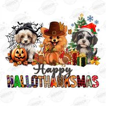 happy hallothanksmas dog png, dog clipart, fall png, halloween png, christmas png, western png, instant download, sublim