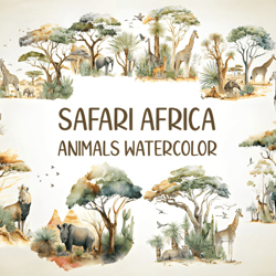 safari africa animals 10 designs watercolor jungle animals clip art, neutral nursery wall decor, , cute animals png