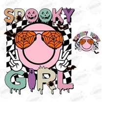 halloween toddler png, spooky girl png, halloween kid png shirt design, retro groovy style girl, girl shirt halloween pn