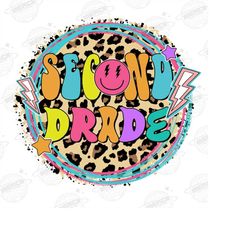 hello second grade png image, back to school leopard rainbow design, sublimation designs downloads, png file