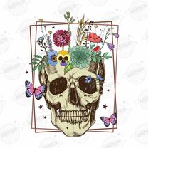 floral skull png sublimation digital design download, flowers png, skeleton png, butterfly png, trendy png, boho png, re