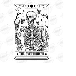 the overthinker tarot png, overthinker png, skeleton png, skull tarot png, tarot card png, skull tarot card png, thinkin