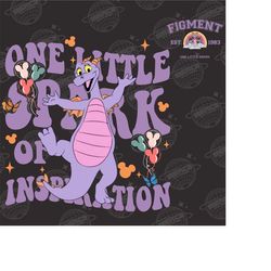 vintage disneyland figment two sided png, one little spark of inspiration png, epcot figment est 1983 png , epcot png, p