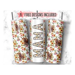 20oz seamless highland cow mama tumbler wrap sublimation, cow sublimation png, mama tumbler, cute cow tumbler, floral tu