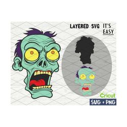 Zombie Head SVG, Cricut svg, Clipart, Layered SVG, Files for Cricut, Cut files, Silhouette, T Shirt svg png