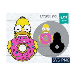 Homer Donut SVG, Cricut svg, Clipart, Layered SVG, Files for Cricut, Cut files, Silhouette, Print