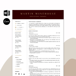 clean resume template canva, word, minimalist executive resume - 5 pages