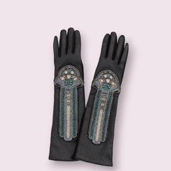 gloves decorated, jersye gloves, gloves embroiding, black long gloves, embroidered gloves, rhinestones gloves