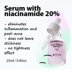 riche face serum niacinamide 20 percent & fruit ferments ampoule zinc pca bha 25ml / 0.84oz